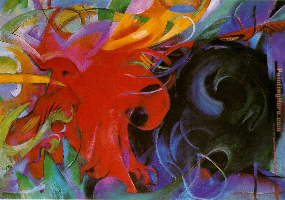 fighting forms painting - Franz Marc fighting forms art painting
